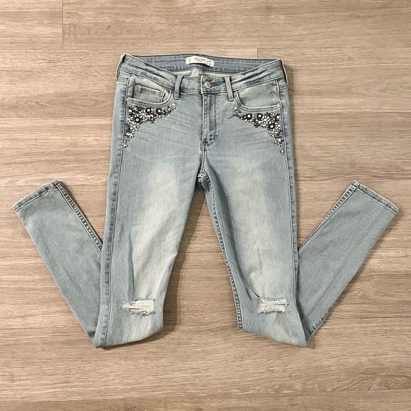 Abercrombie & Fitch Rhinestone Bling Embellished Distressed Light Skinny Jeans 4 - Picture 7 of 12